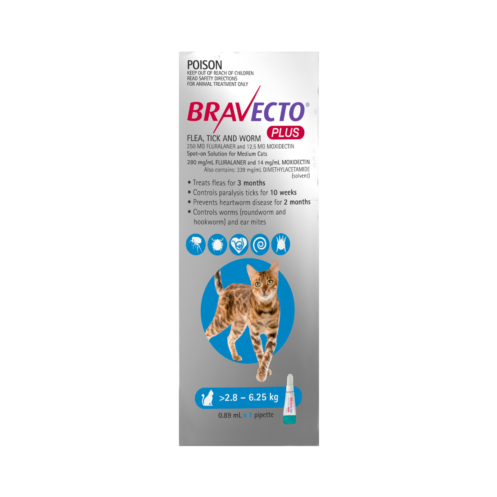 Bravecto Plus for Medium Cats 2.8 – 6.25 kg (Blue)