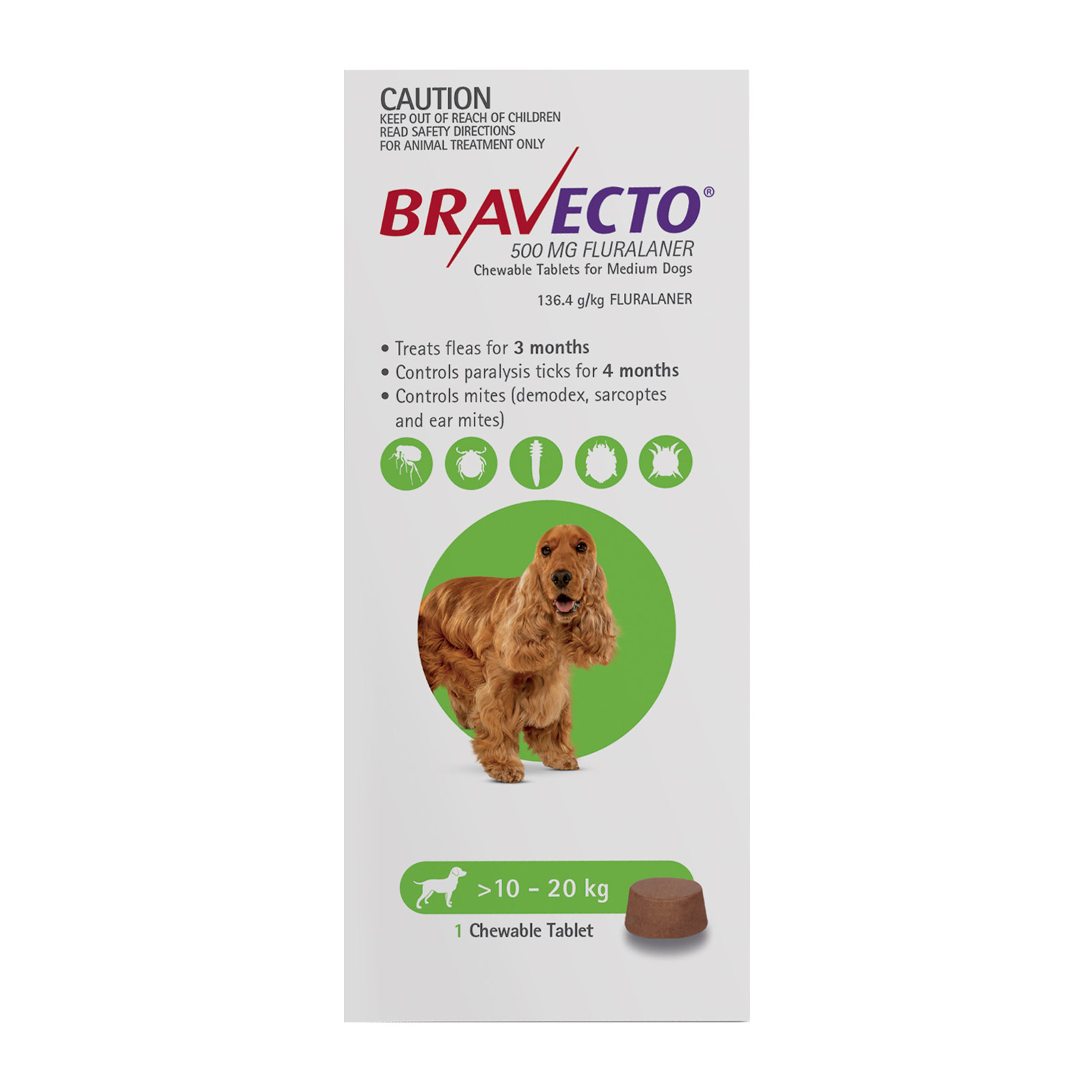 Bravecto For Medium Dogs 10-20Kg (Green)
