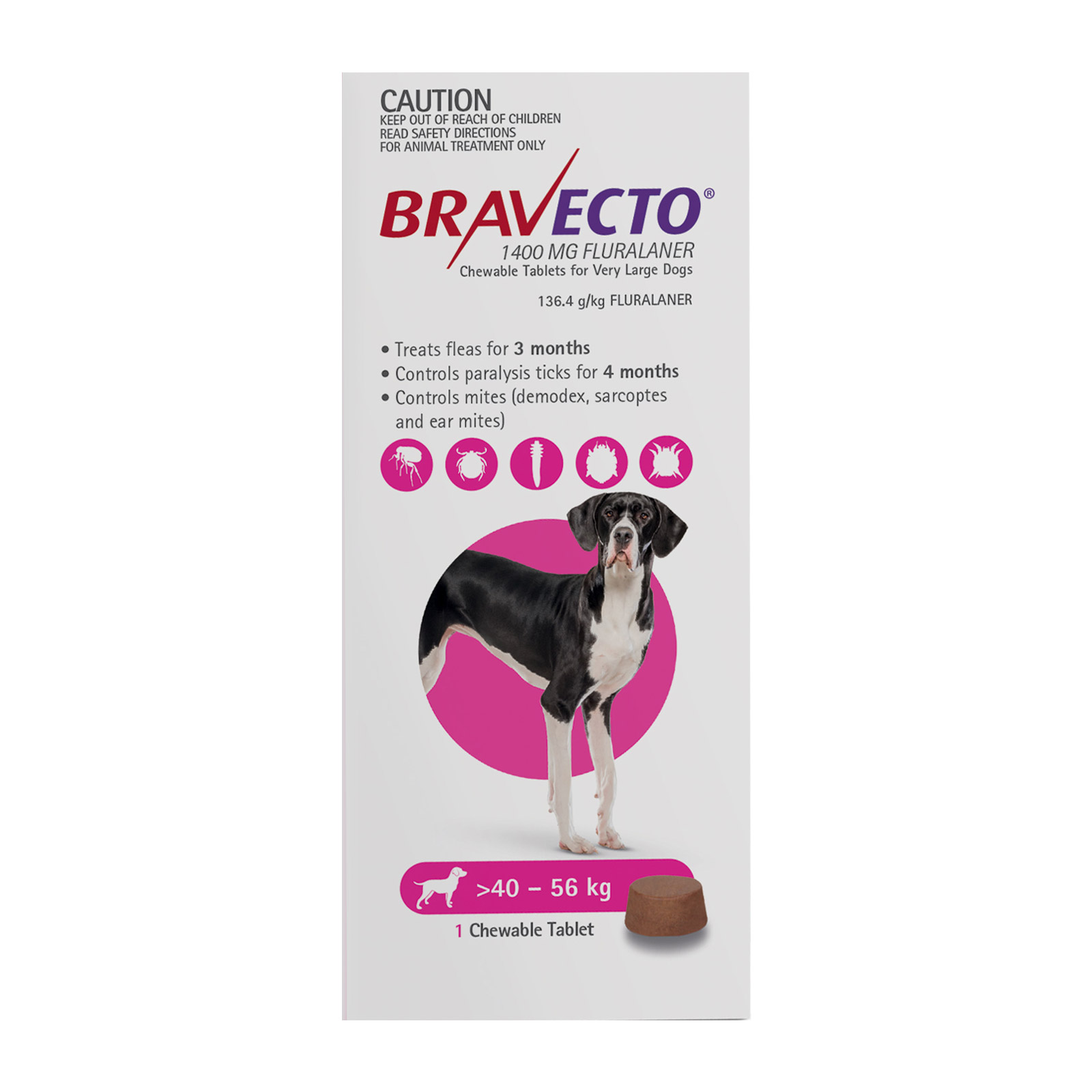 Bravecto For Extra Large Dogs 40-56Kg (Pink)