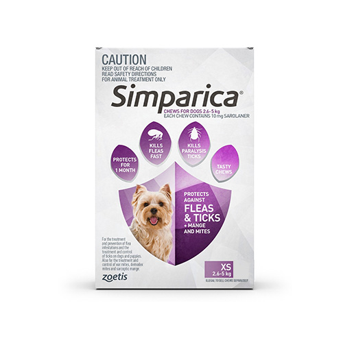 Simparica Chewables 10MG for Very Small Dogs 2.5-5KG (PURPLE)