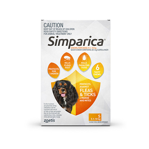 Simparica Chewables 20MG for Small Dogs 5.1-10KG (ORANGE)