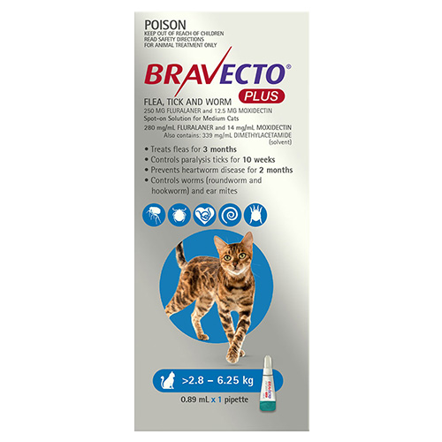 Buy Bravecto Plus for Large Cats 6.25 12.5 kg (Purple) 1 Pack Online
