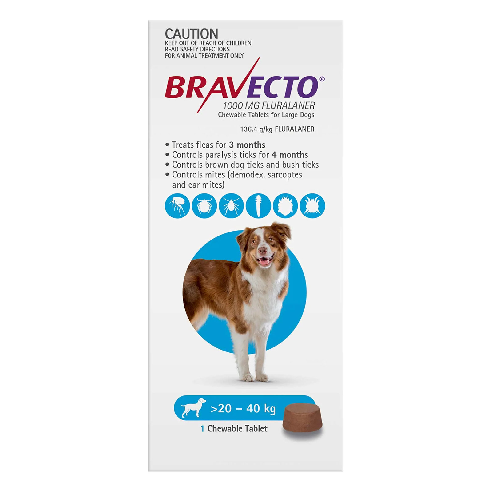Buy Bravecto For Large Dogs 2040kg (Blue) Online