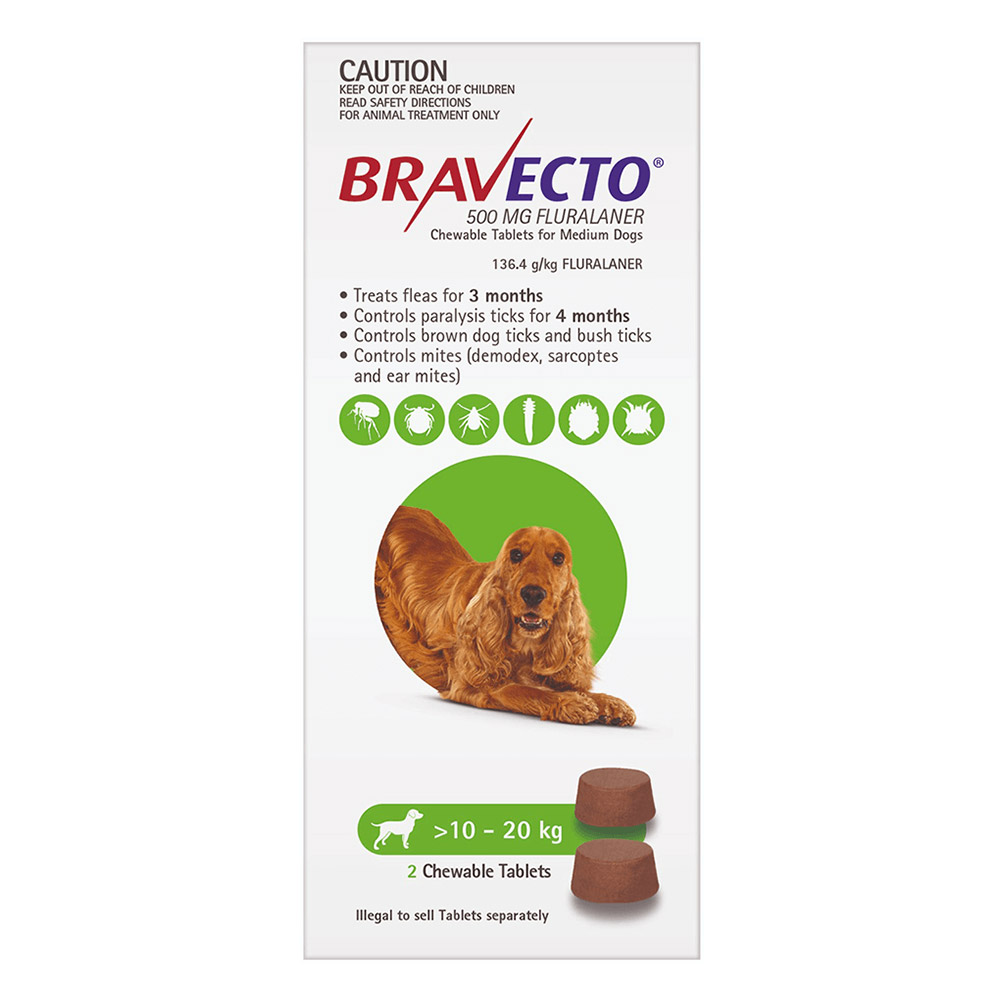 Buy Bravecto For Medium Dogs 1020Kg (Green) 1 Chews Online