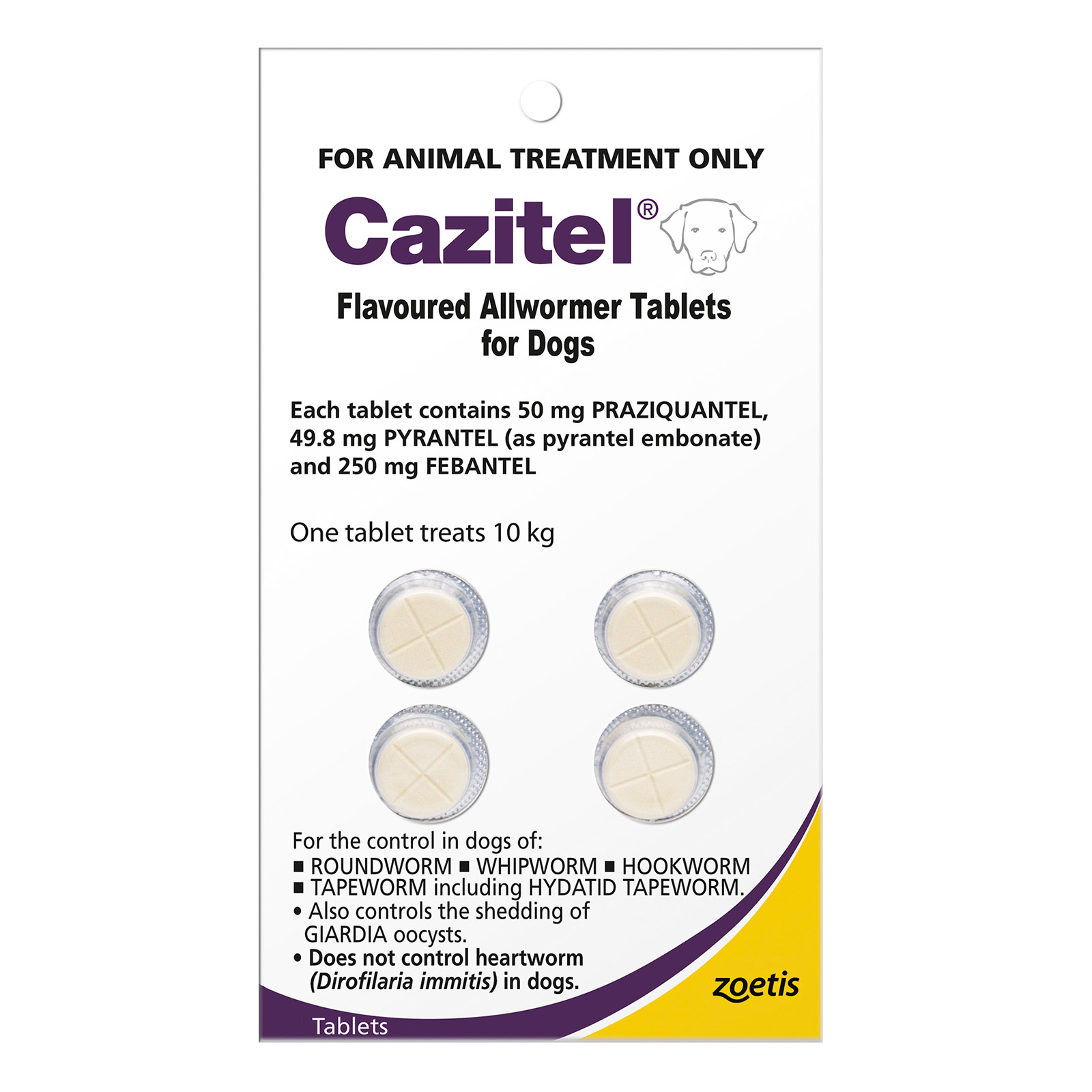 Buy Cazitel Flavoured Allwormer For Dogs 10Kg Purple 4 Tablet Online