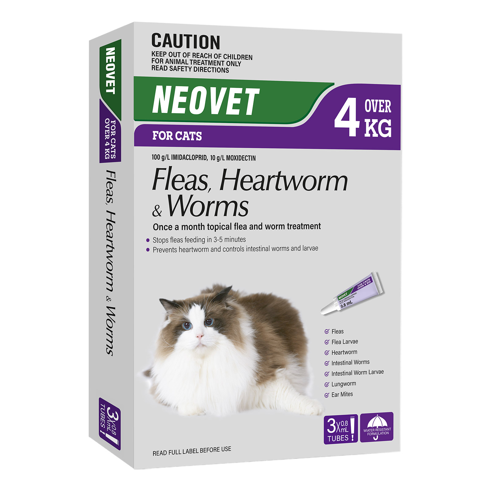 Buy Neovet Flea and Worming For Cats over 4kg Purple Online