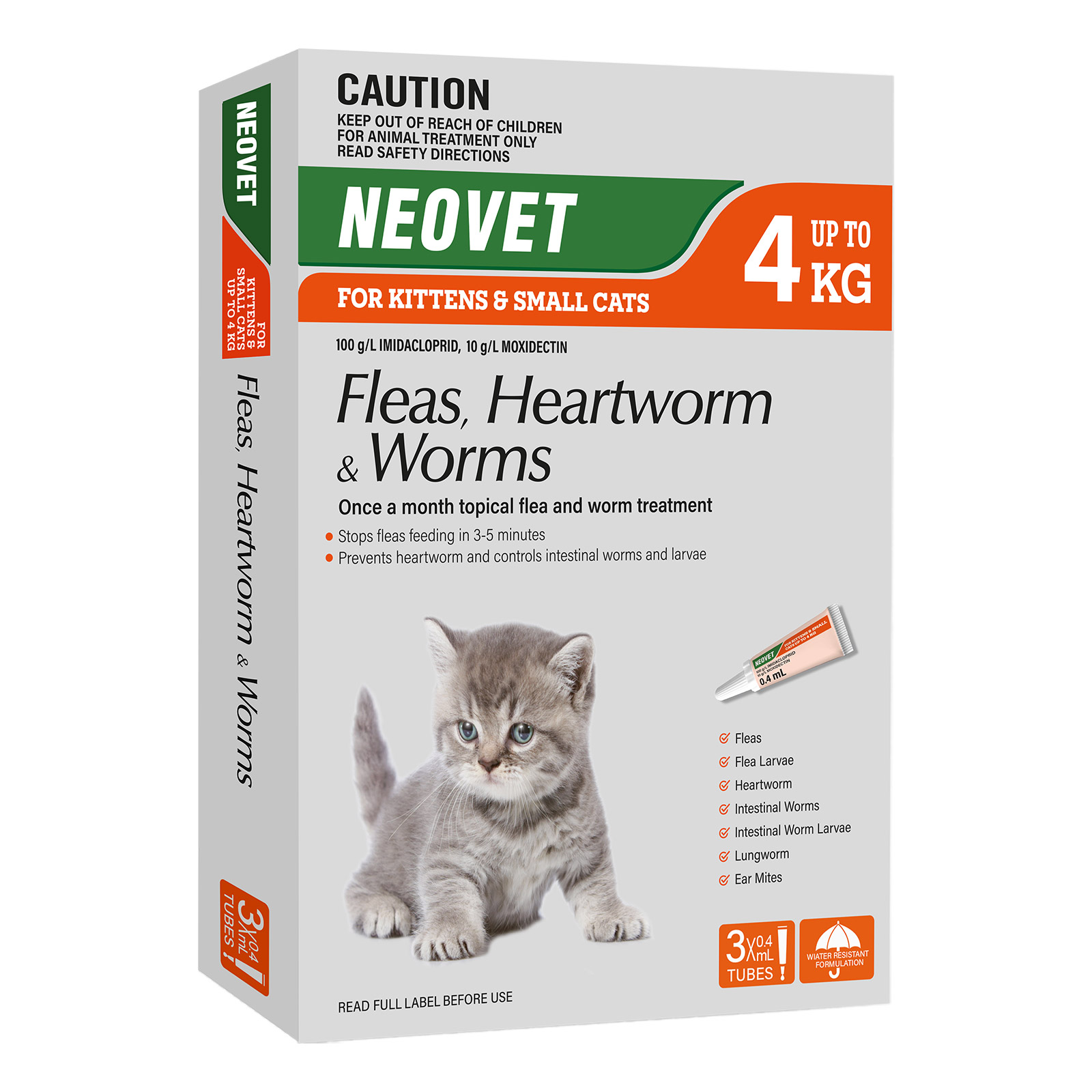 Buy Neovet Flea and Worming For Kittens and Small Cats Upto 4kg Orange ...