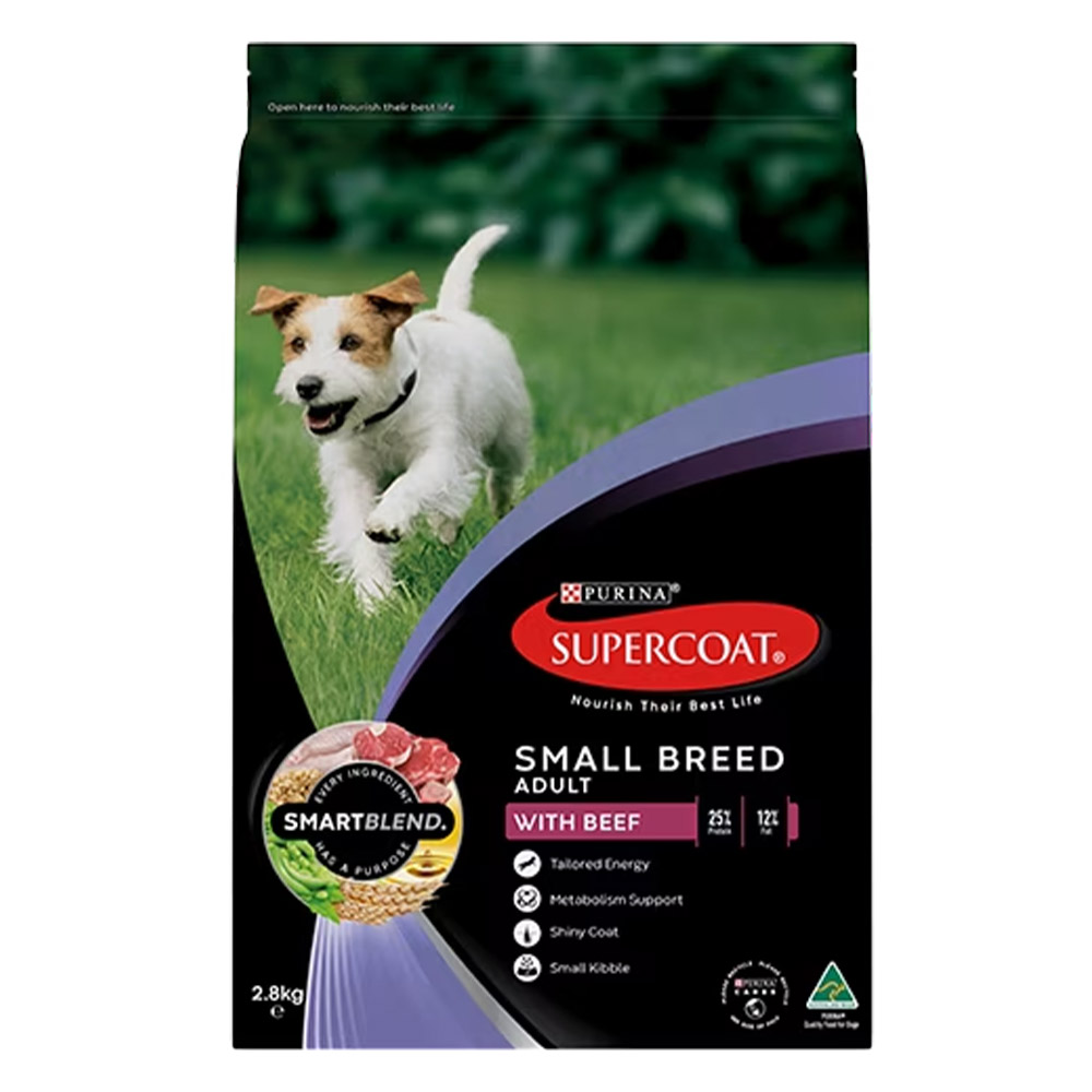 View of Supercoat Adult Small Breed Dry Dog Food With Beef